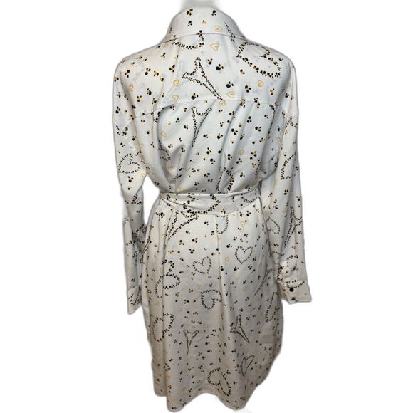 Karl Lagerfield Paris Logo Print Belted Shirtdress Button Up Collared White Gold - Picture 5 of 7